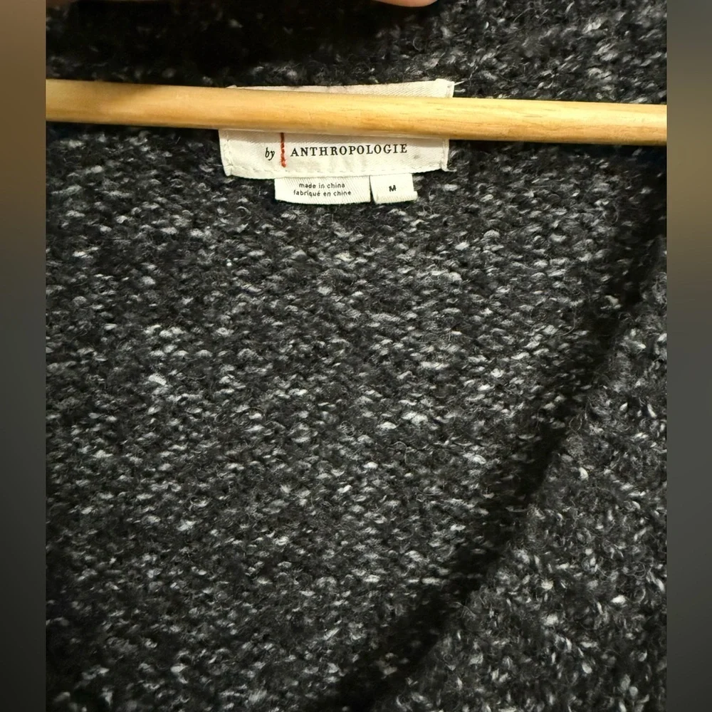 Anthropologie Maggie Bell-Sleeved Sweater Grey Marled V-Neck Charcoal